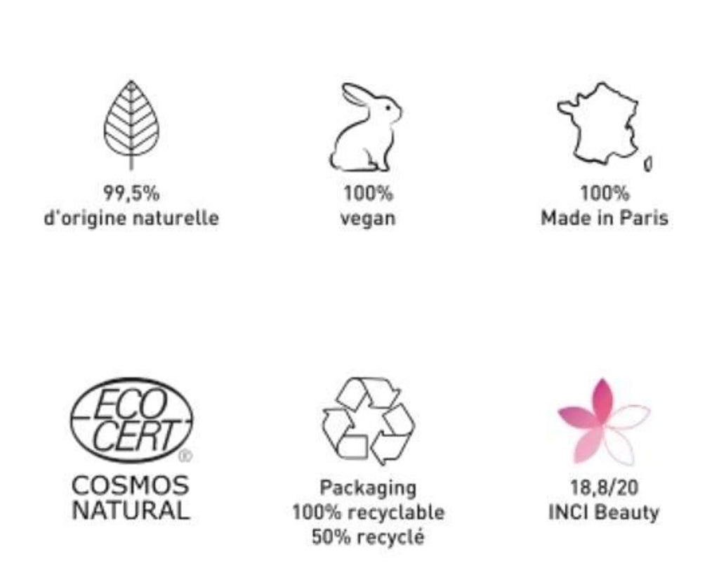 99,5% натурален произход, веган, произведено в Париж, COSMOS NATURAL